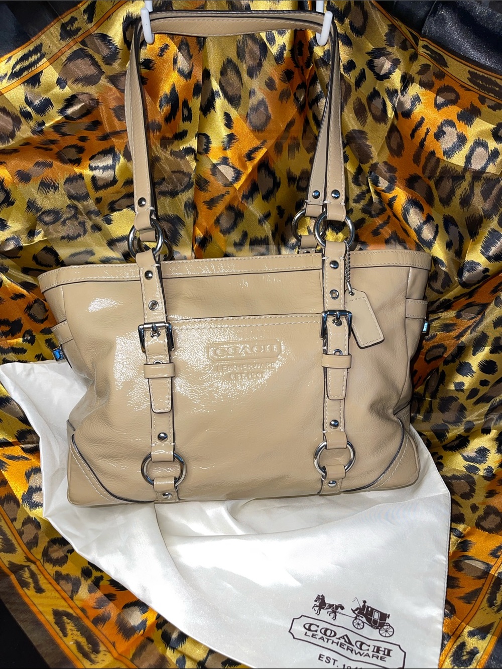 Coach Pearl Beige Leather Buckle-Accent Tote